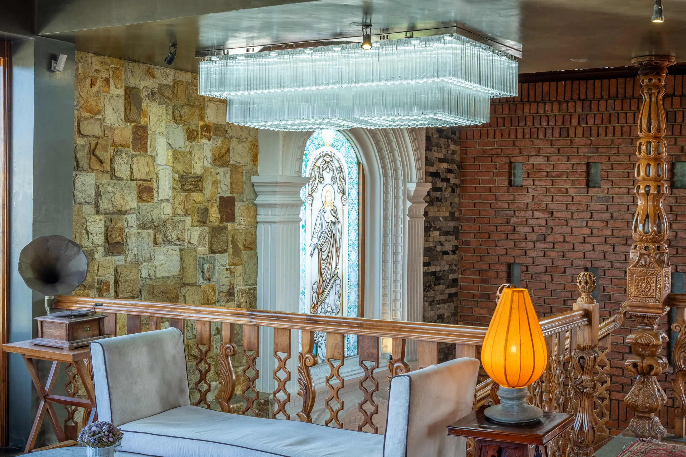 Light-filled living space with handcrafted wood details