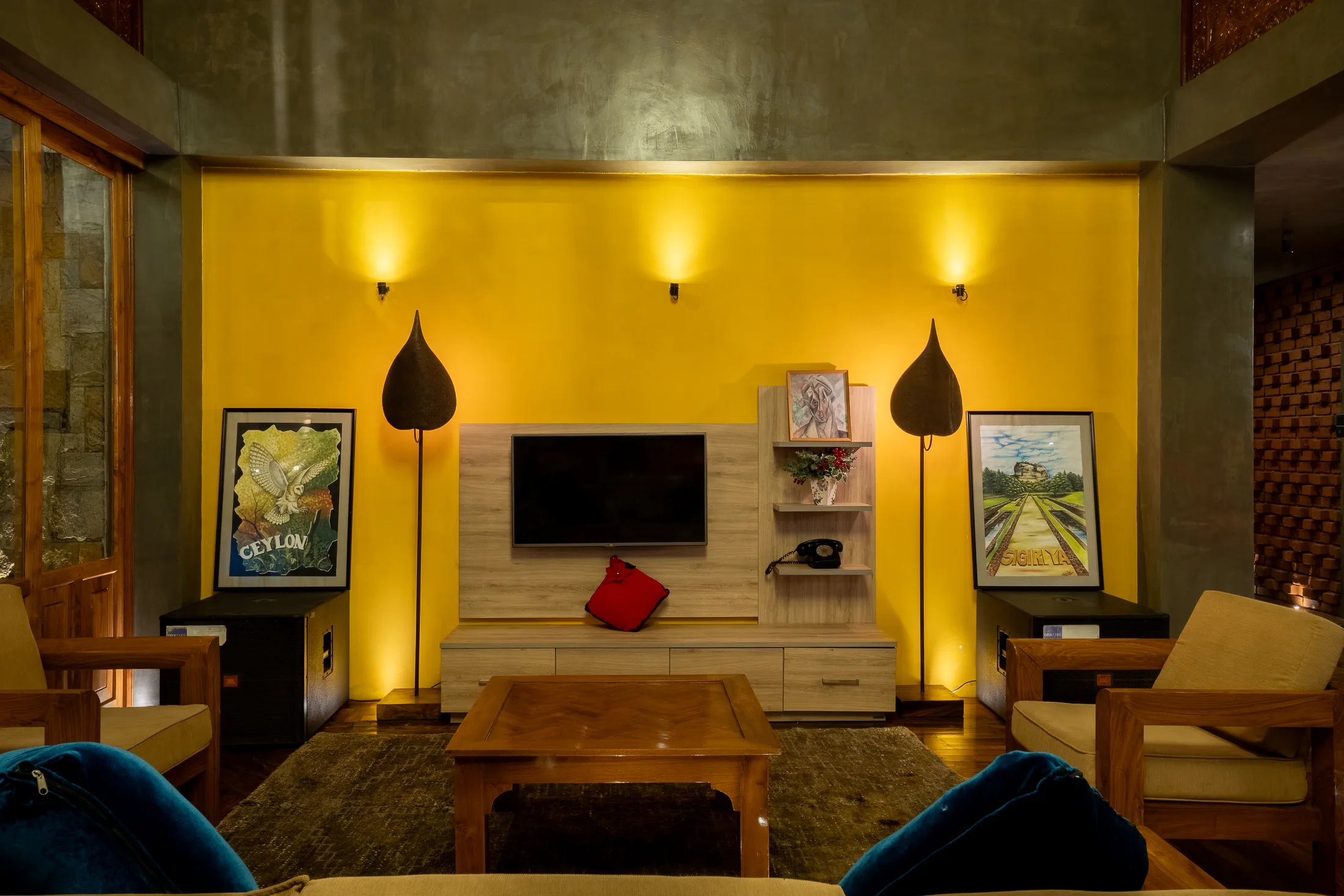 Light-filled living space with handcrafted wood details