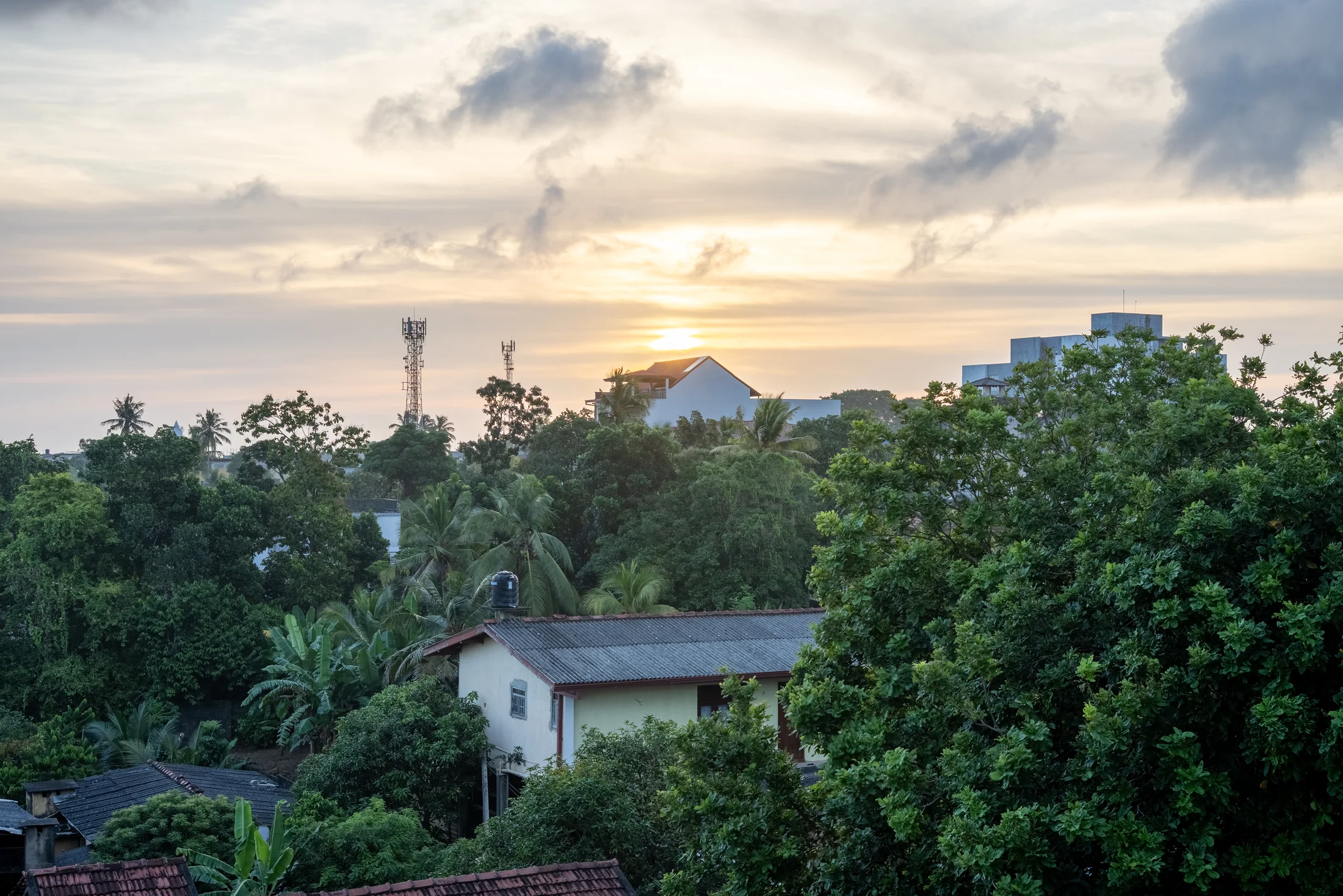 Private rooftop seating overlooking trees and the distant horizon